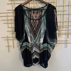 APT 9 XL Boho Paisley Sheer Kimono Batwing Top